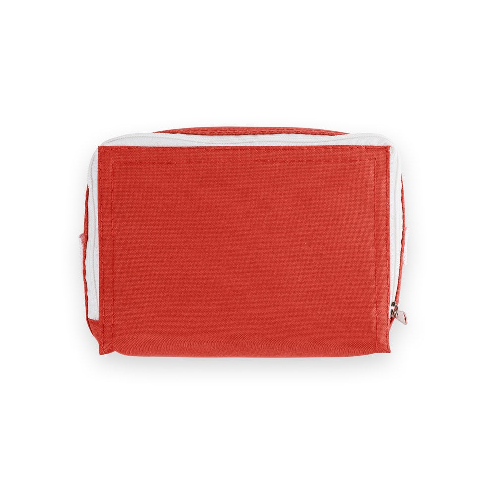 JEDDAH promotional cooler bag in red (detail view) with custom logo branding