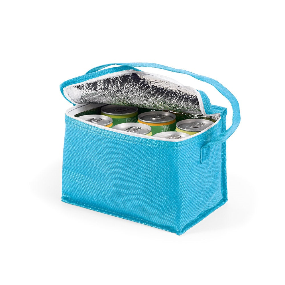 IZMIR promotional cooler bag in light blue (detail view) with custom logo branding