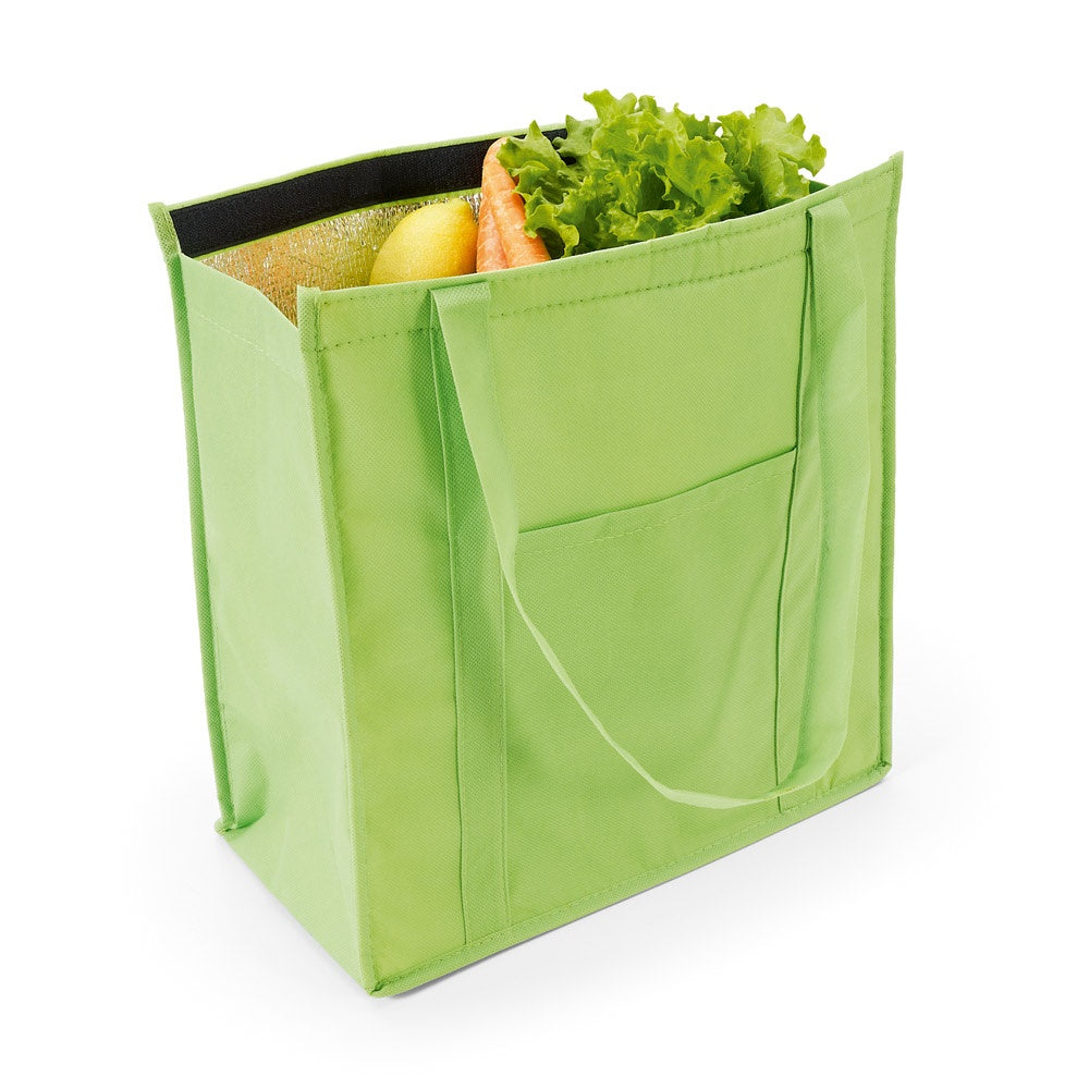 ROTTERDAM promotional cooler bag in light green (detail view) with custom logo branding