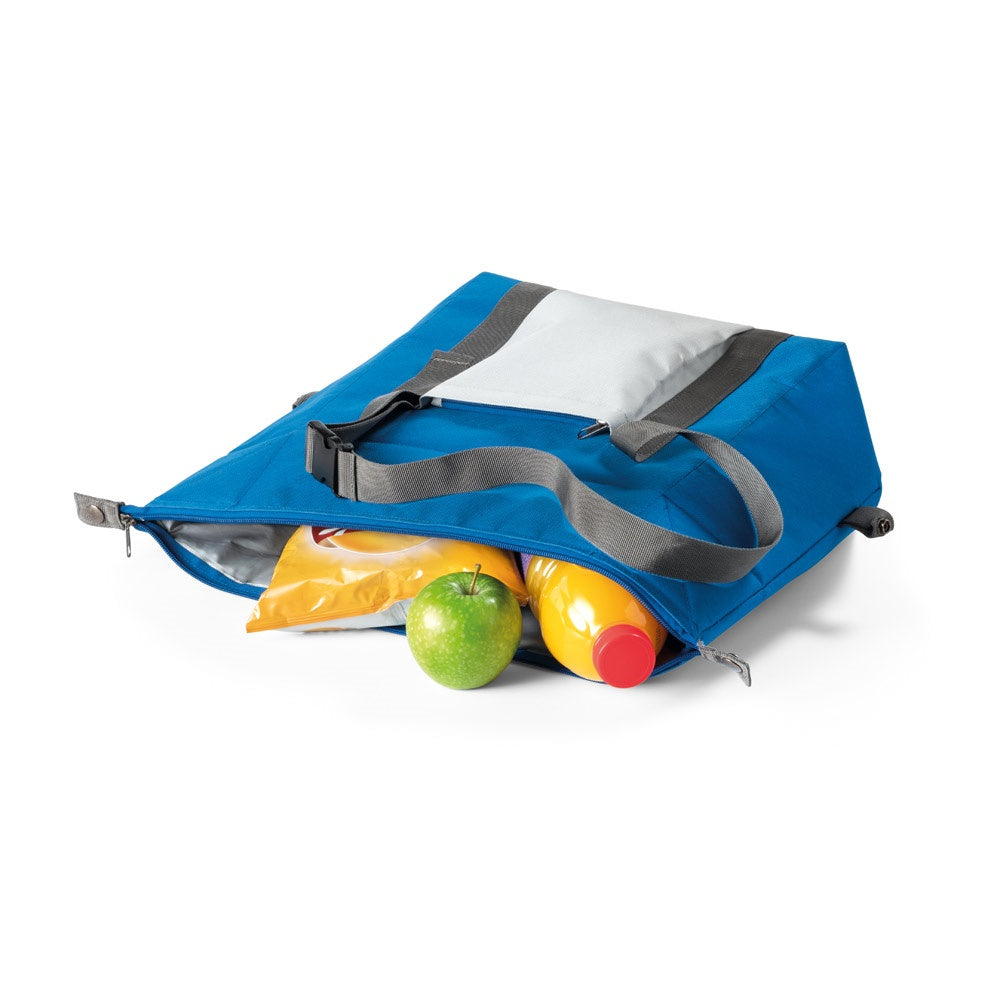 PHILADEL promotional cooler bag in blue (detail view) with custom logo branding