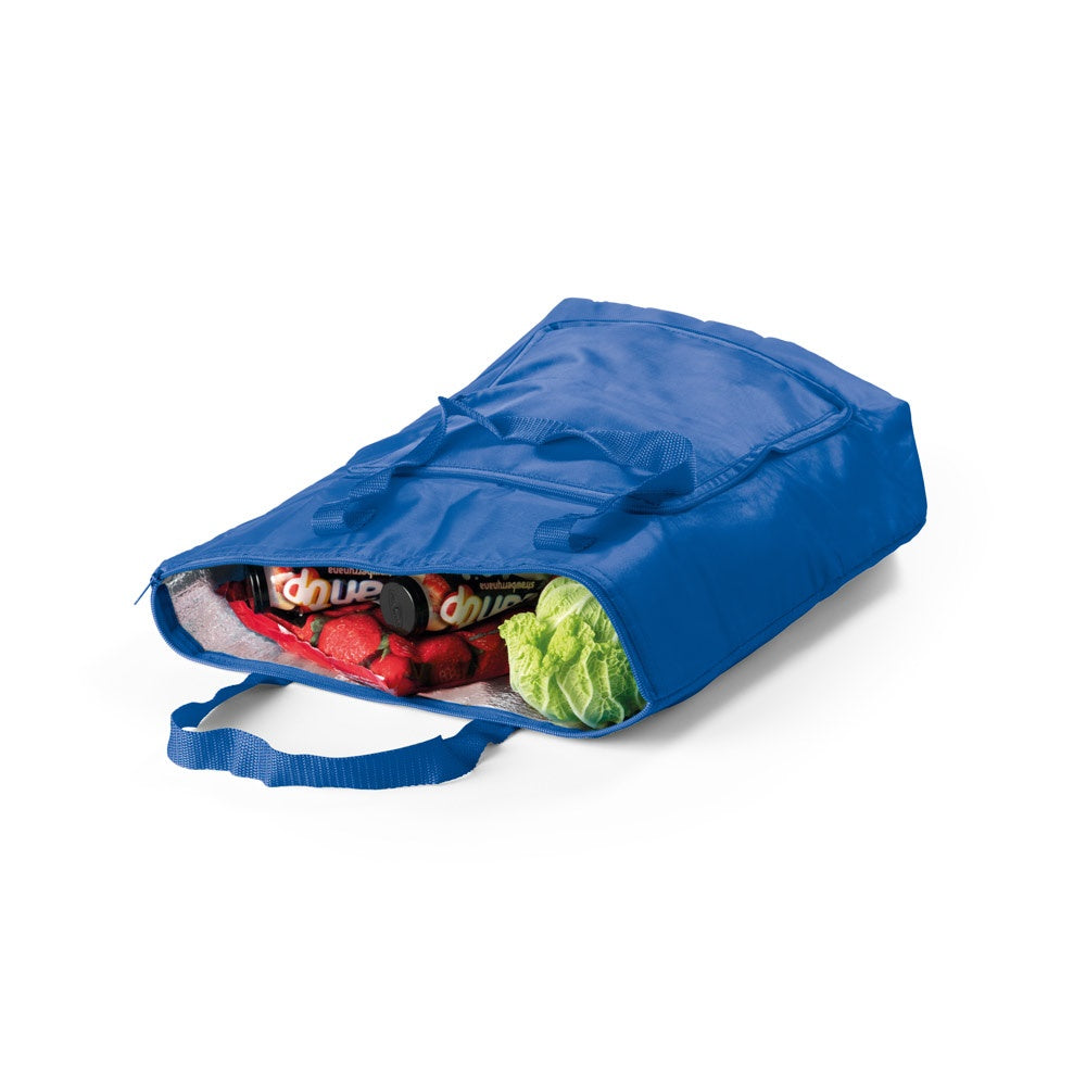 MAYFAIR promotional cooler bag in royal blue (detail view) with custom logo branding