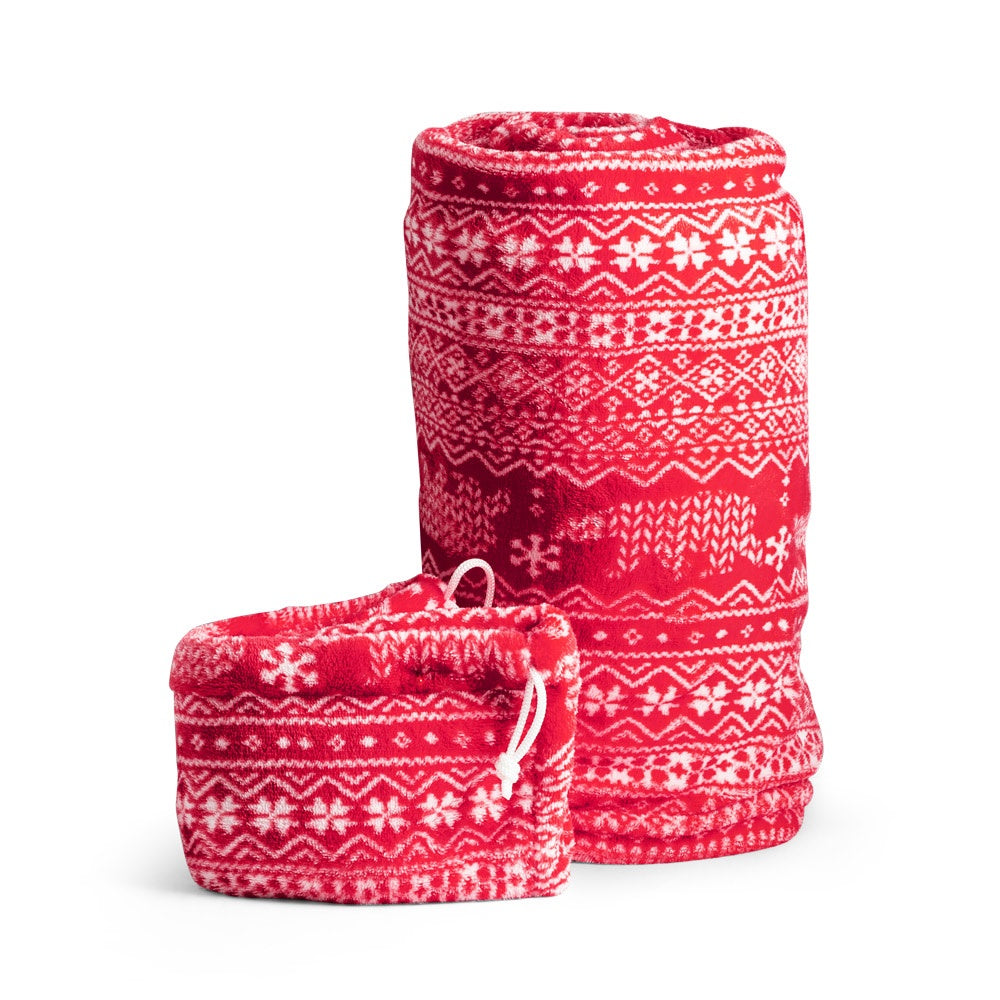 LAPONIA promotional home textile in red (detail view) with custom logo branding