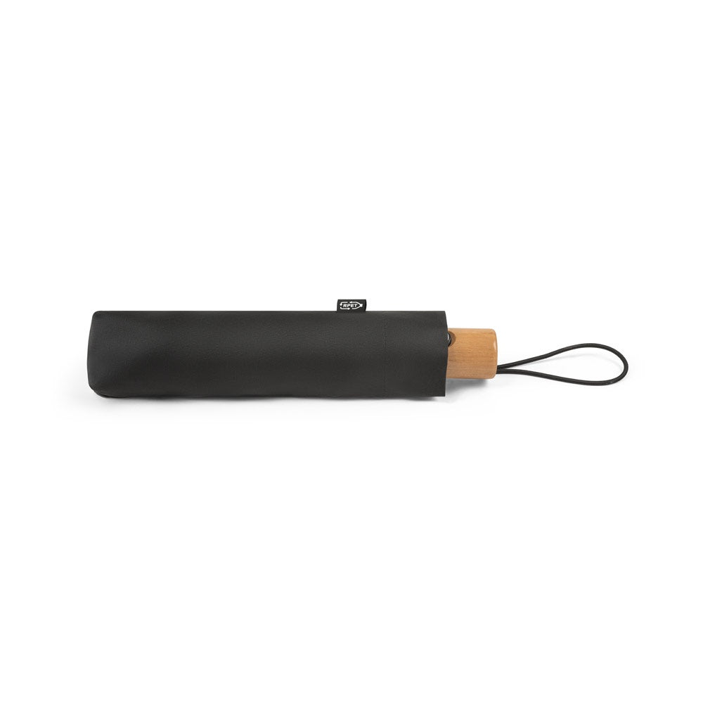 RIVER promotional umbrella in black (detail view) with custom logo branding
