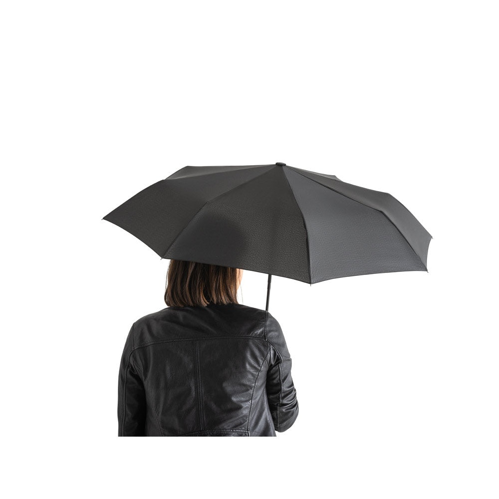RIVER promotional umbrella in black (detail view) with custom logo branding