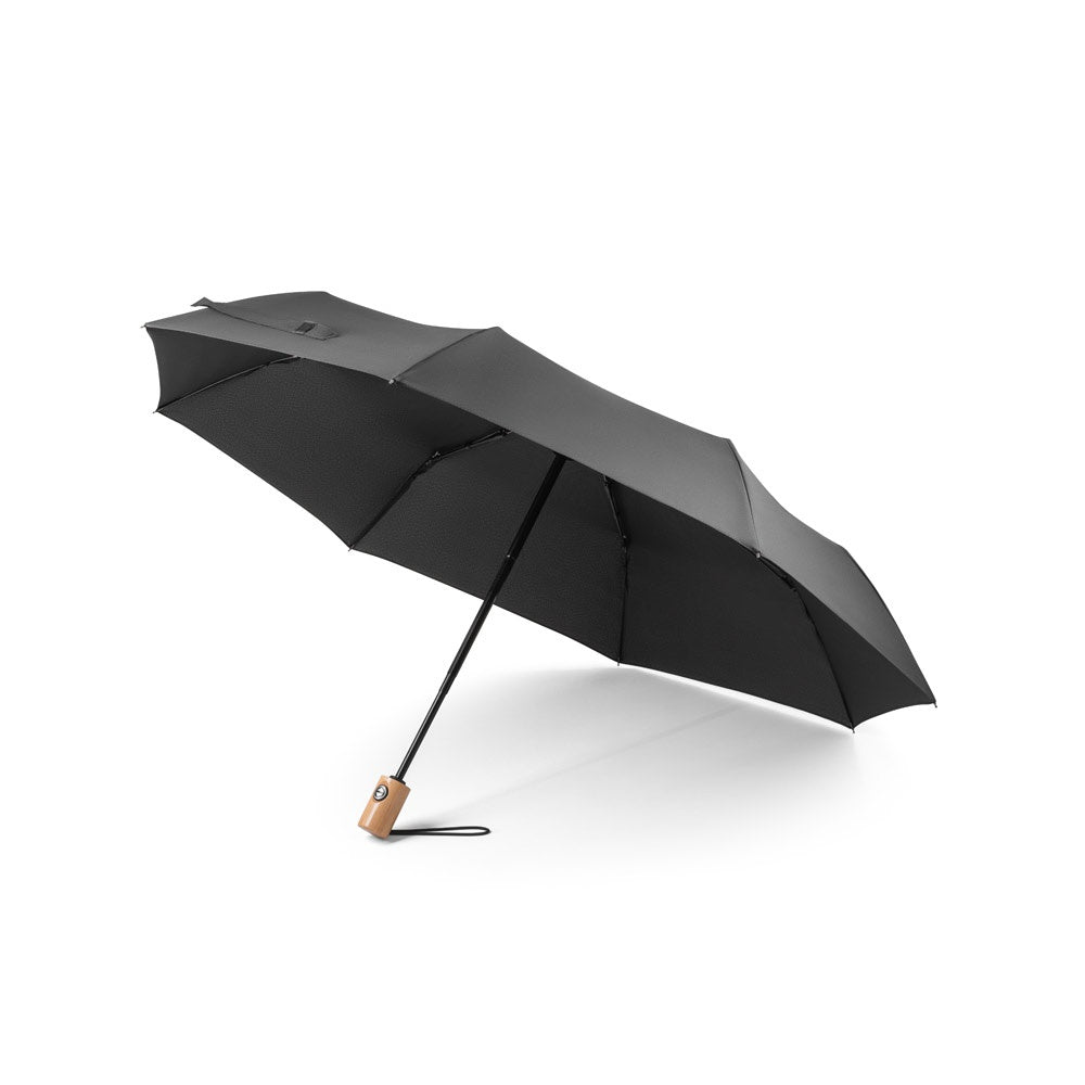 RIVER promotional umbrella in black with custom logo branding