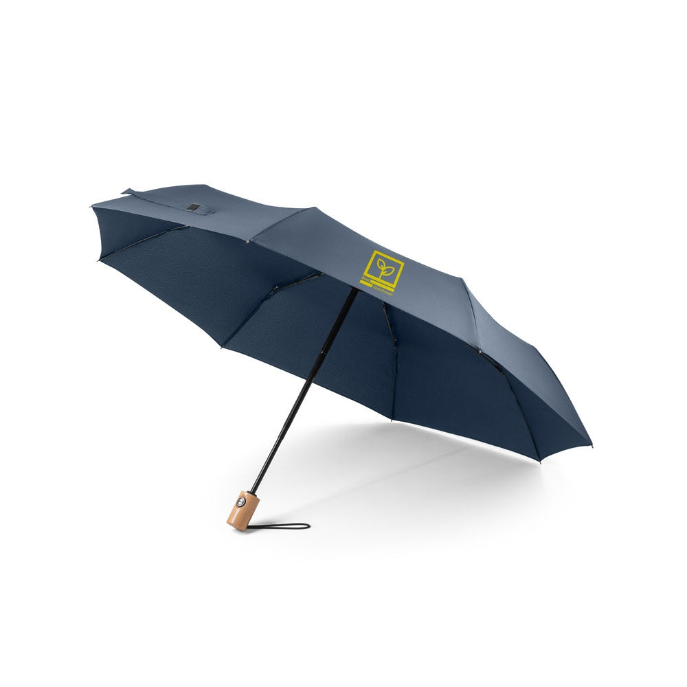 RIVER promotional umbrella in blue with custom logo branding