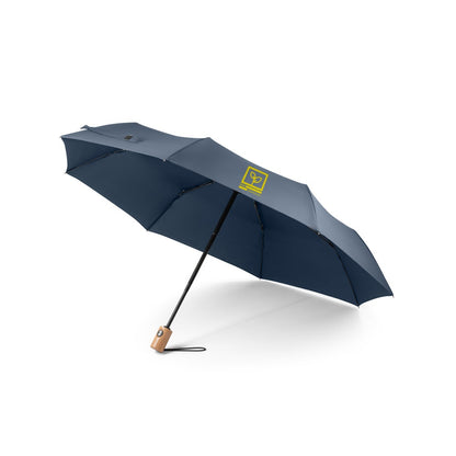 RIVER promotional umbrella in blue with custom logo branding