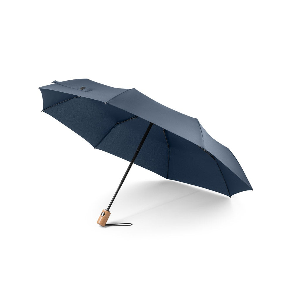 RIVER promotional umbrella in blue with custom logo branding