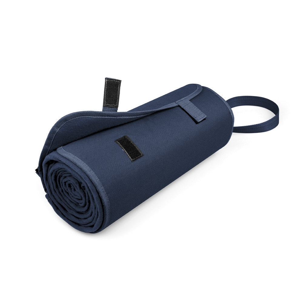 FLEECE promotional home textile in blue (detail view) with custom logo branding