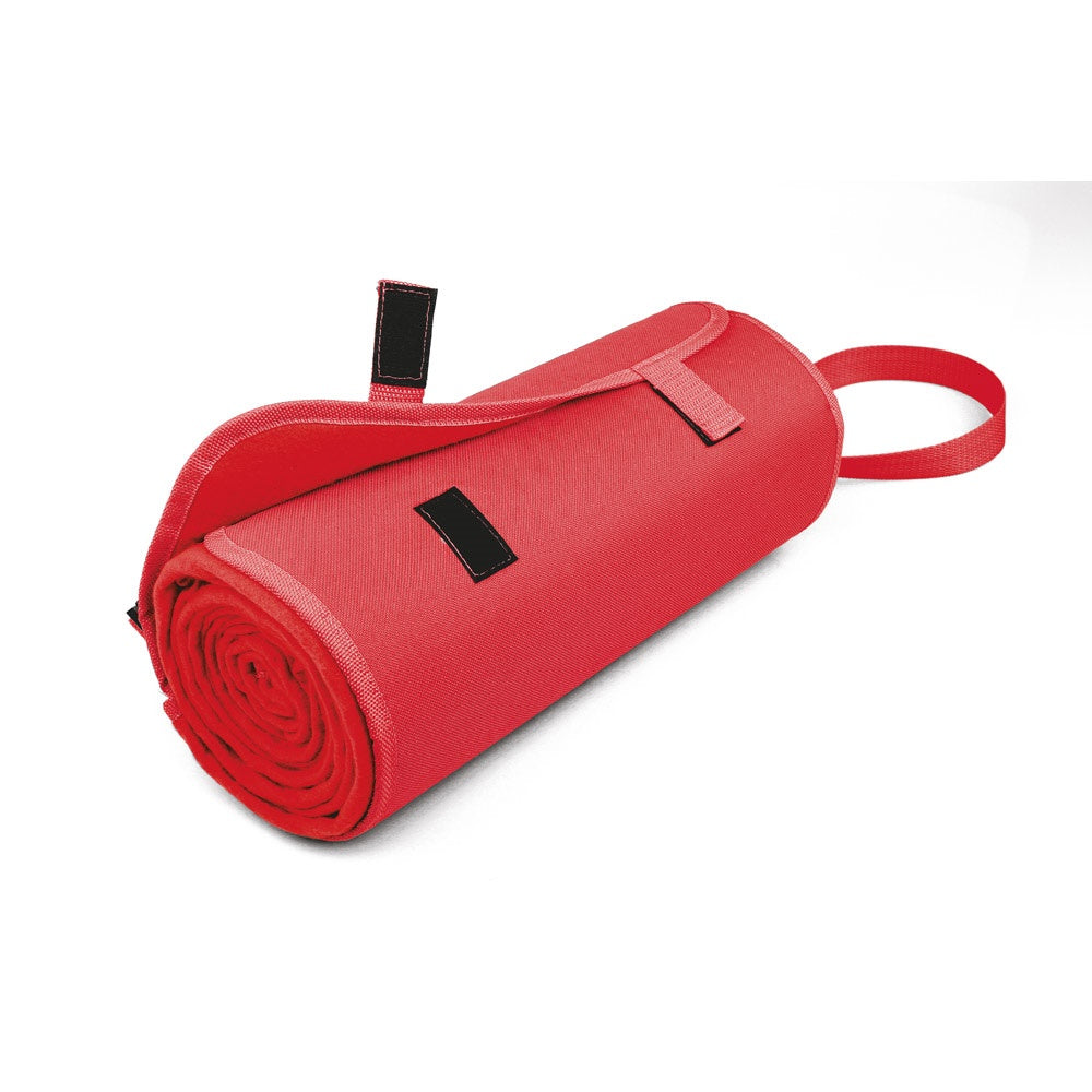 FLEECE promotional home textile in red (detail view) with custom logo branding