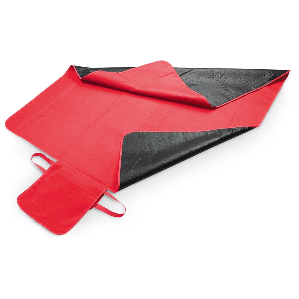 FLEECE promotional home textile in red (detail view) with custom logo branding