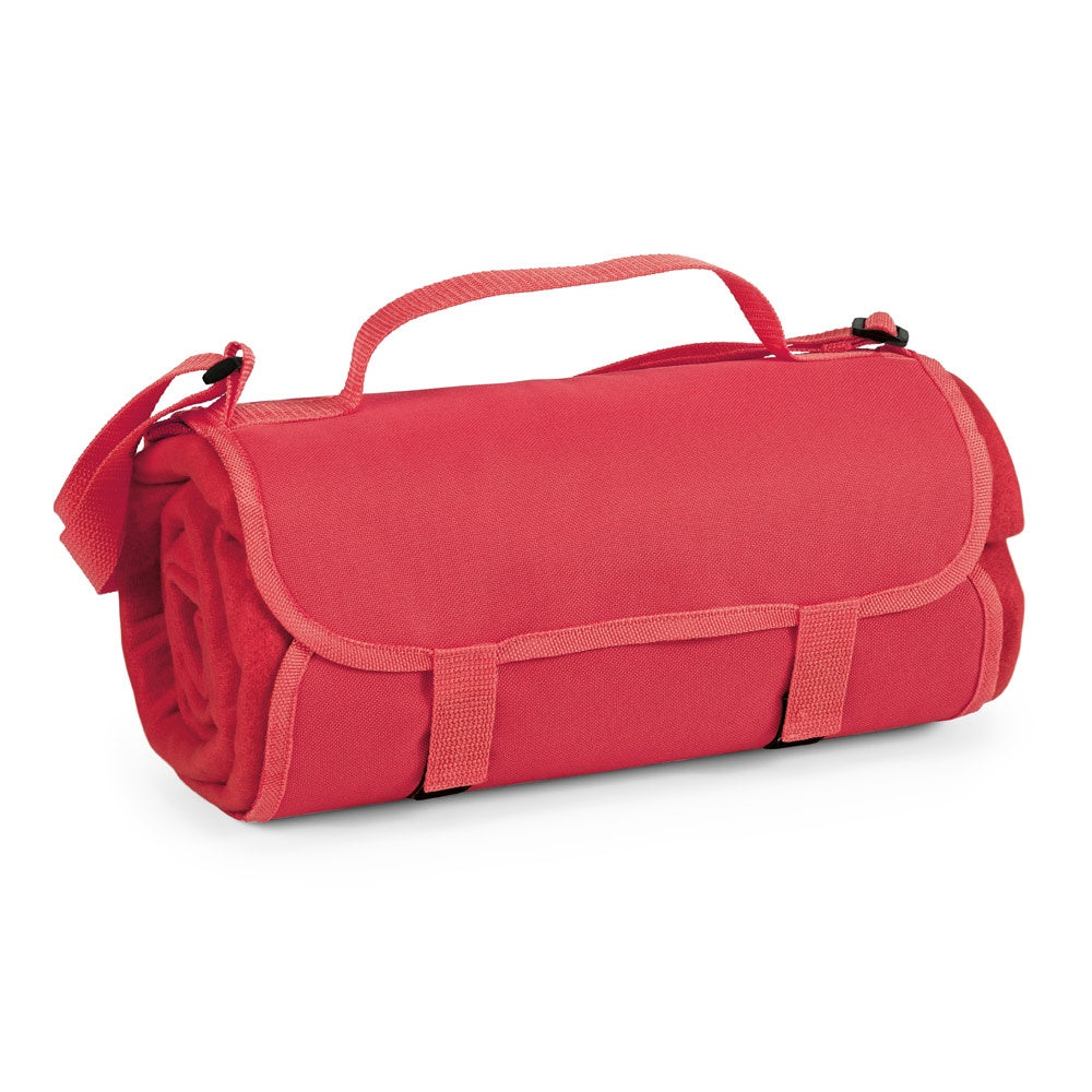FLEECE promotional home textile in red (detail view) with custom logo branding