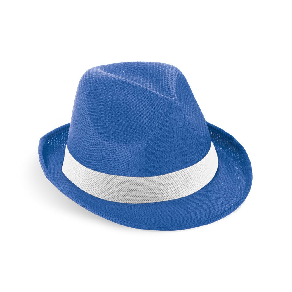 MANOLO POLI promotional hat in royal blue with custom logo branding