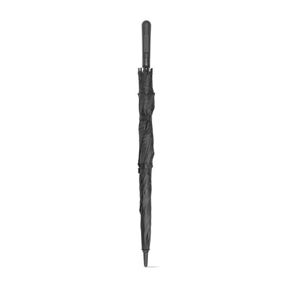 GAVIN promotional umbrella in black (detail view) with custom logo branding