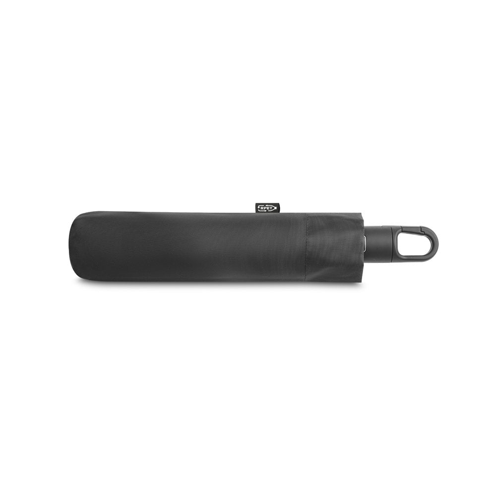 GUSTAVO promotional umbrella in black (detail view) with custom logo branding