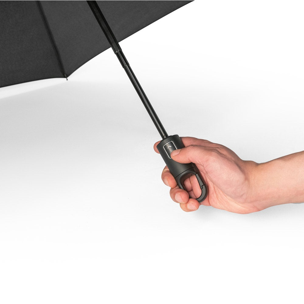 GUSTAVO promotional umbrella in black (detail view) with custom logo branding