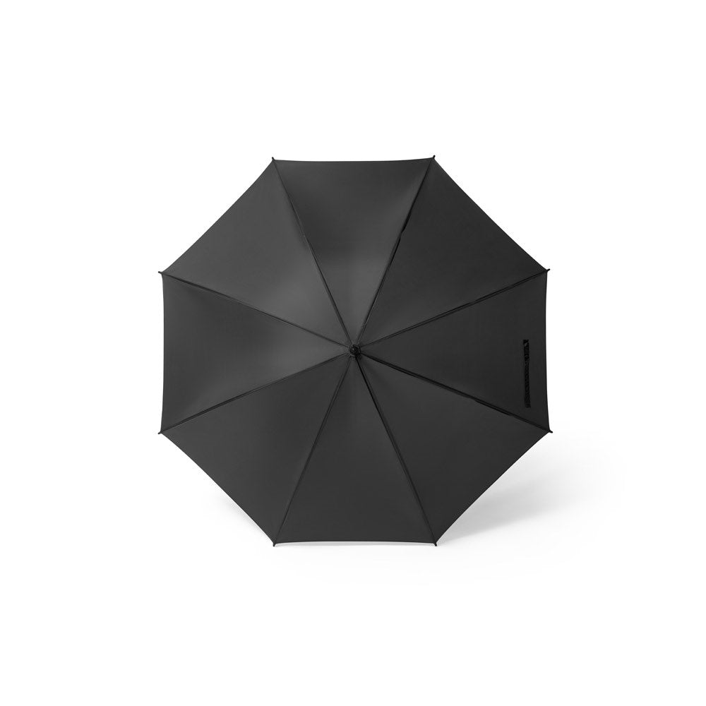 ZANE promotional umbrella in black (detail view) with custom logo branding