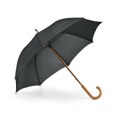 BETSEY promotional umbrella in black with custom logo branding