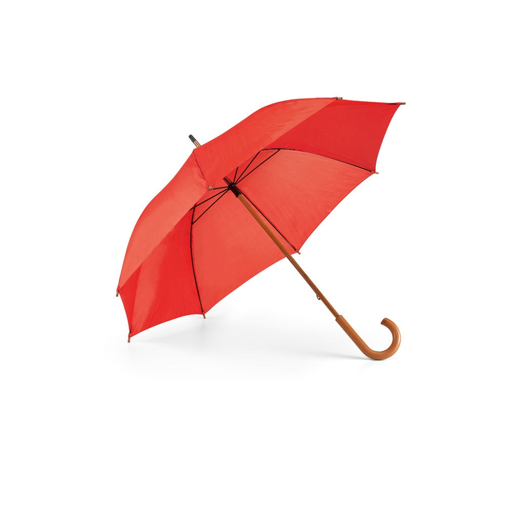 BETSEY promotional umbrella in red with custom logo branding