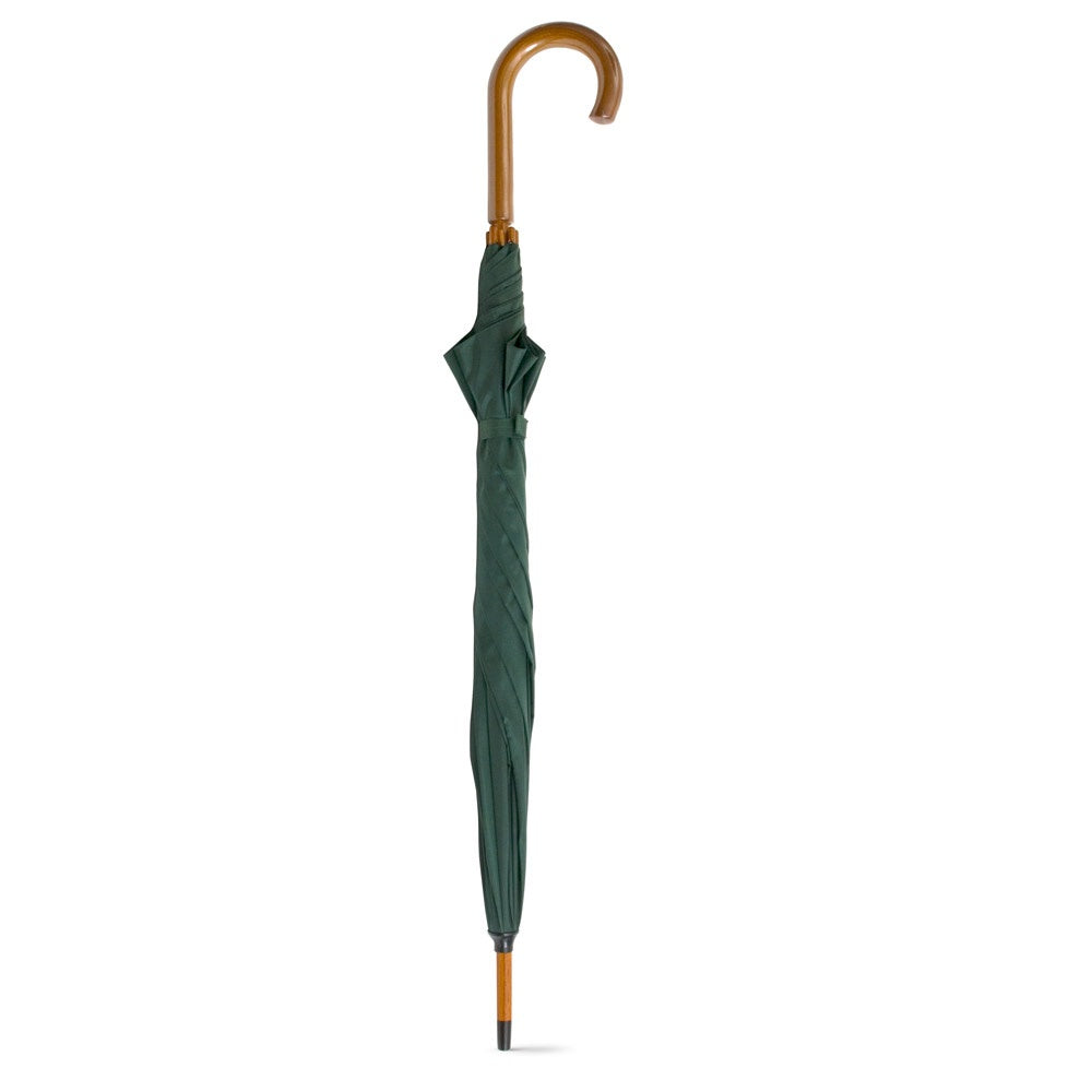 BETSEY promotional umbrella in dark green (detail view) with custom logo branding
