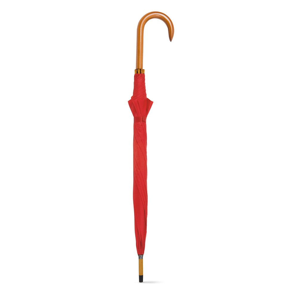 PATTI promotional umbrella in red (detail view) with custom logo branding