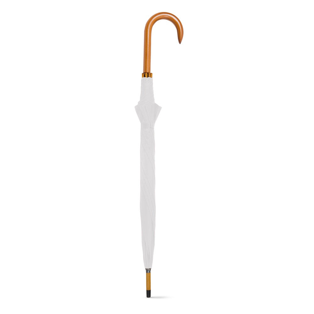 PATTI promotional umbrella in white (detail view) with custom logo branding