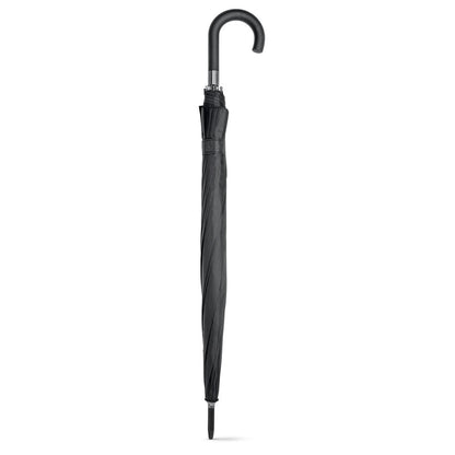 GUIL promotional umbrella in black (detail view) with custom logo branding