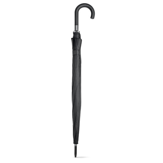 GUIL promotional umbrella in black (detail view) with custom logo branding