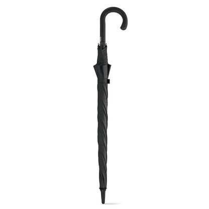 ALBERT promotional umbrella in black (detail view) with custom logo branding