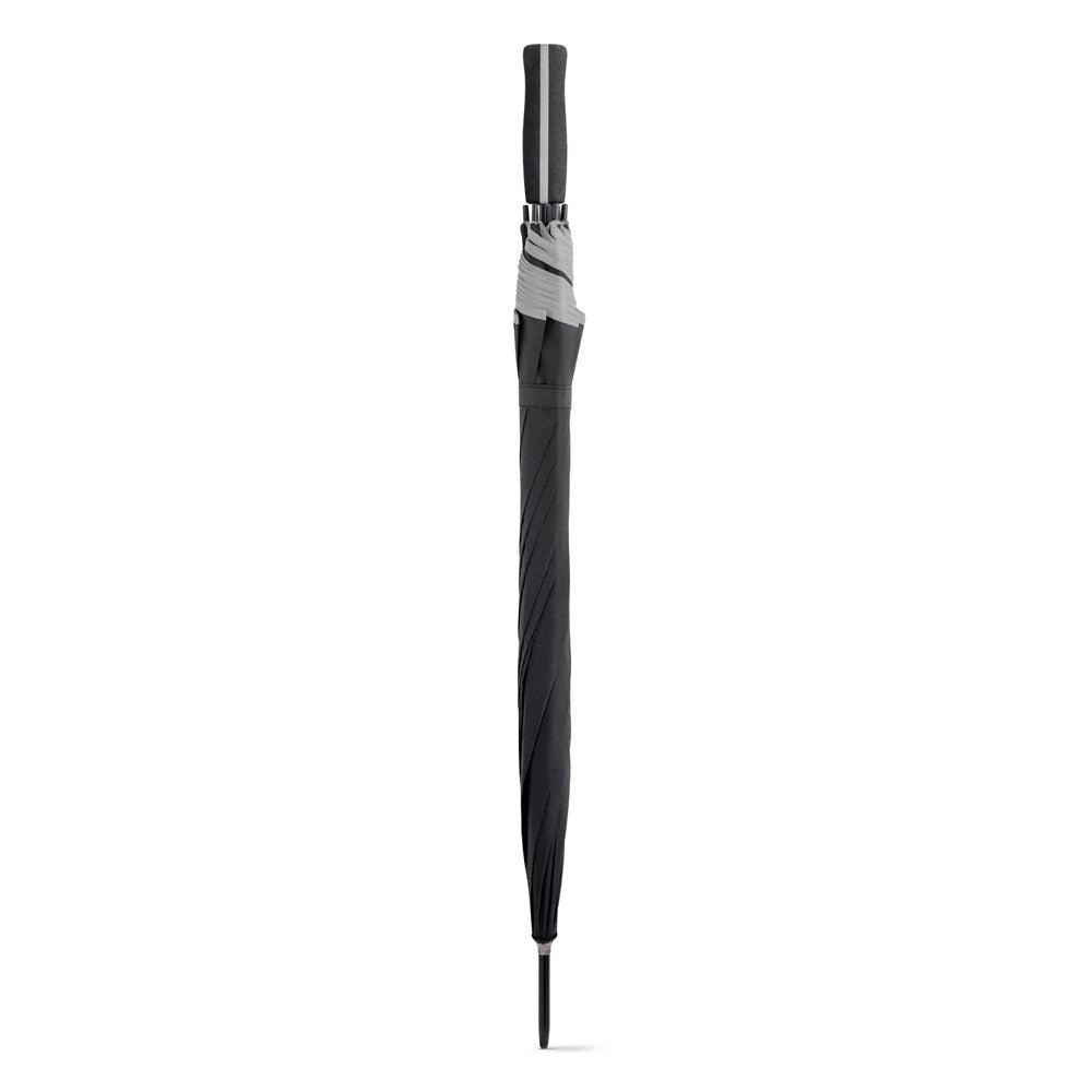 JENNA promotional umbrella in satin silver (detail view) with custom logo branding