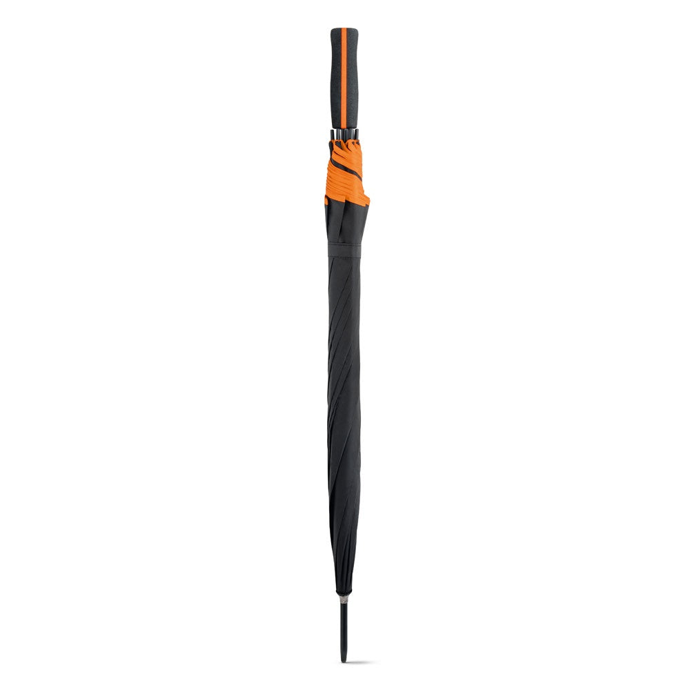 JENNA promotional umbrella in orange (detail view) with custom logo branding
