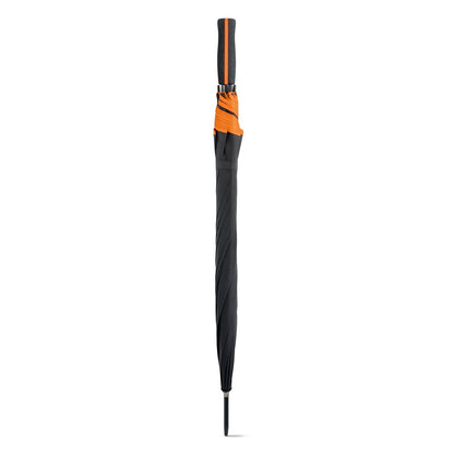 JENNA promotional umbrella in orange (detail view) with custom logo branding
