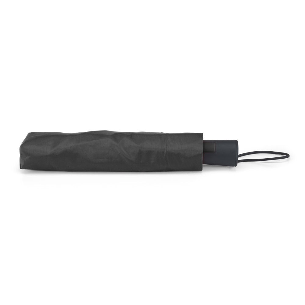 TOMAS promotional umbrella in black (detail view) with custom logo branding
