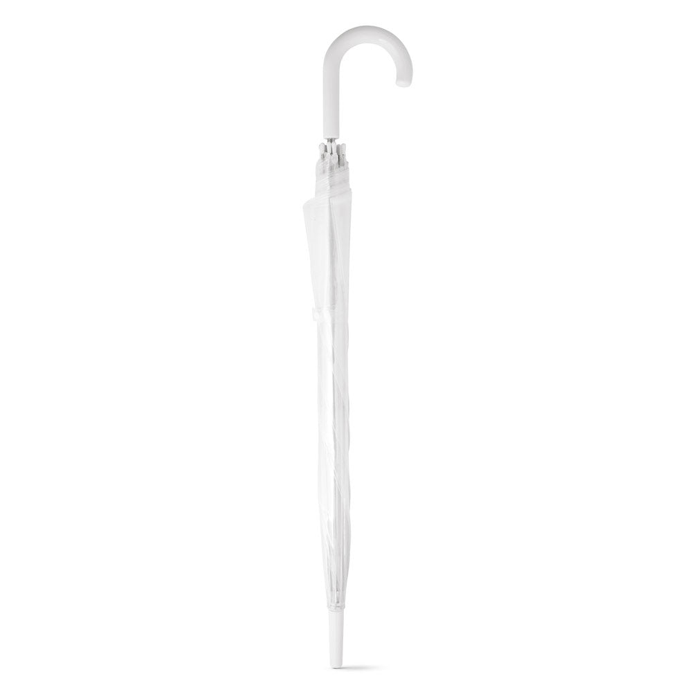 NICHOLAS promotional umbrella in white (detail view) with custom logo branding