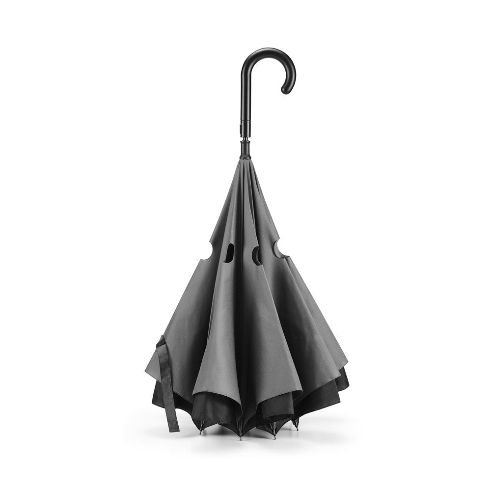 ANGELA promotional umbrella in grey (detail view) with custom logo branding