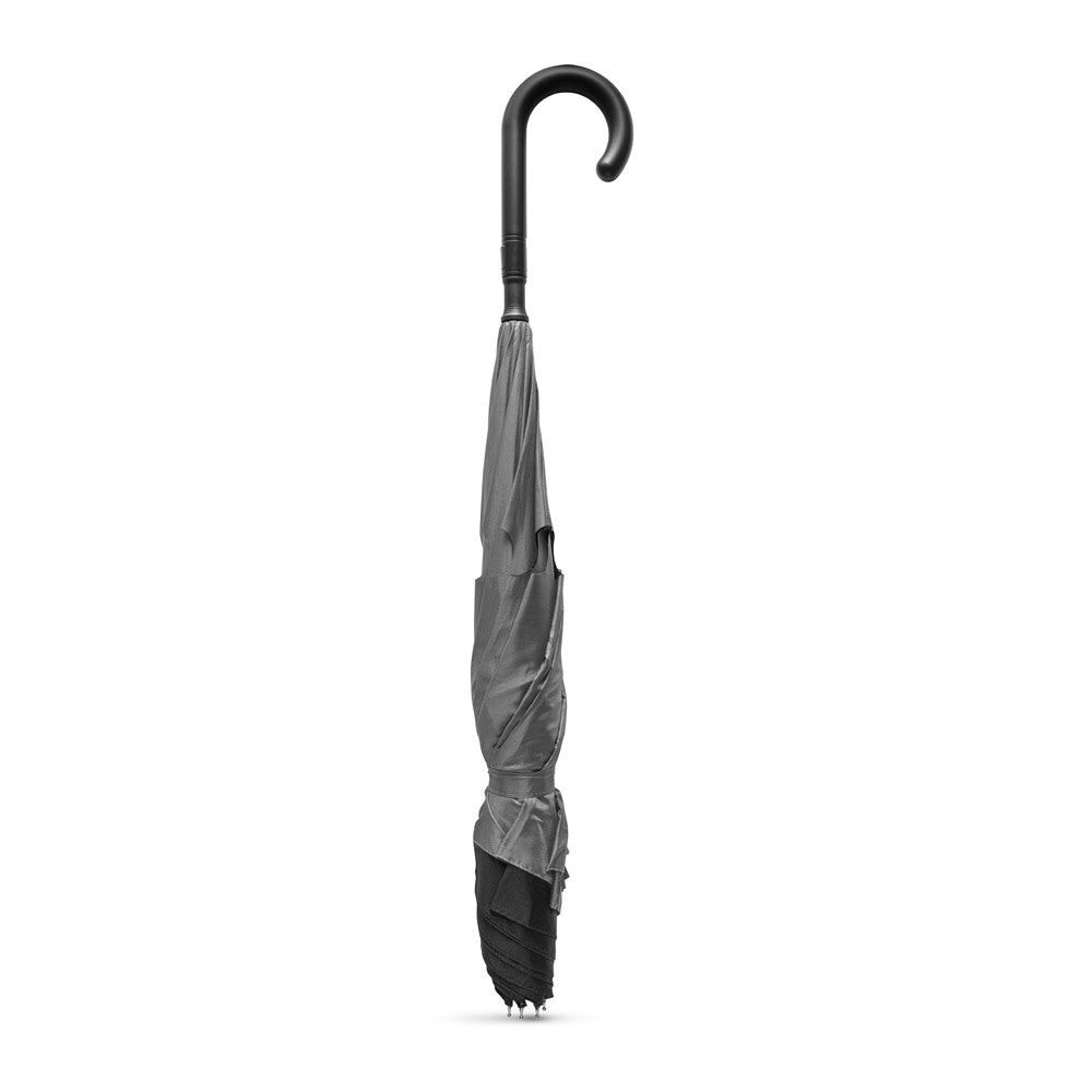 ANGELA promotional umbrella in grey (detail view) with custom logo branding