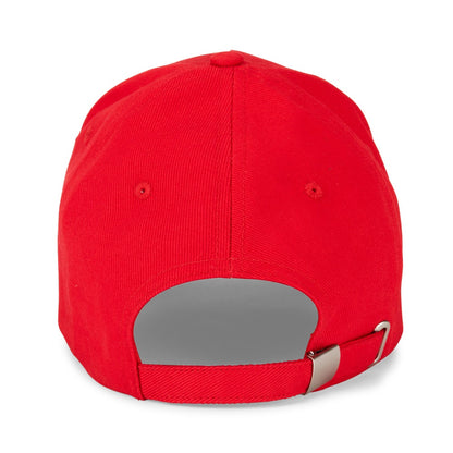 ASHTON promotional cap in red (detail view) with custom logo branding