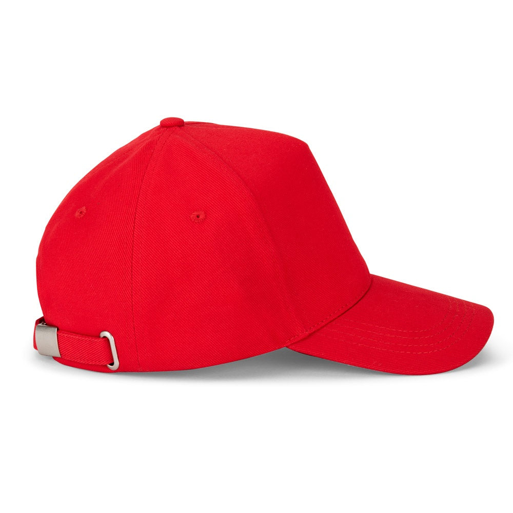 ASHTON promotional cap in red (detail view) with custom logo branding