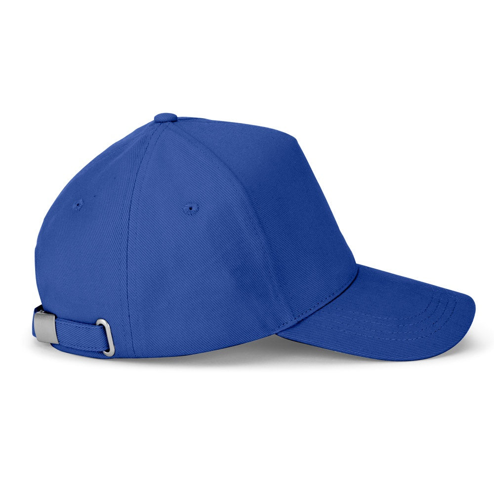 ASHTON promotional cap in royal blue (detail view) with custom logo branding