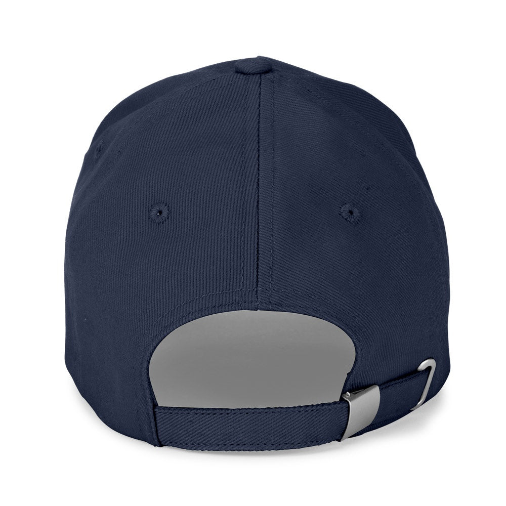 ASHTON promotional cap in navy blue (detail view) with custom logo branding