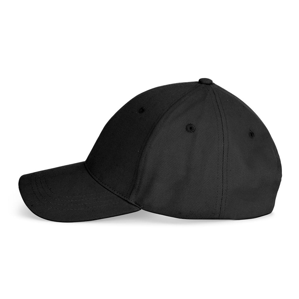 NATHAN promotional cap in black (detail view) with custom logo branding