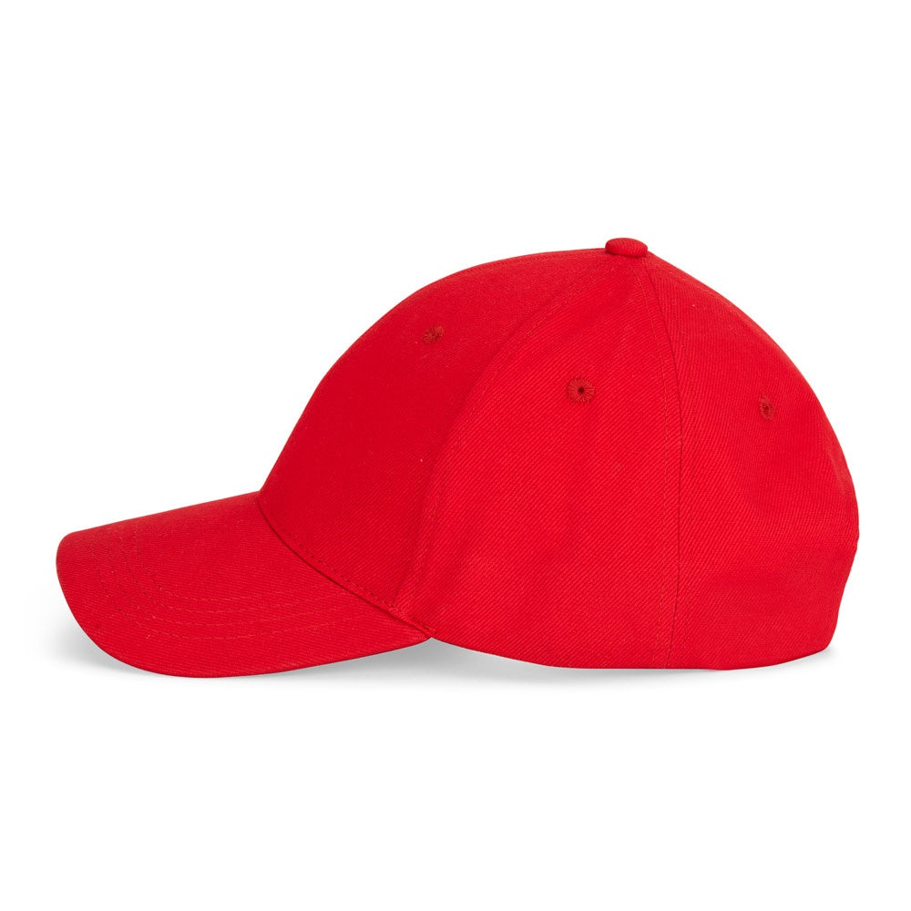 NATHAN promotional cap in red (detail view) with custom logo branding