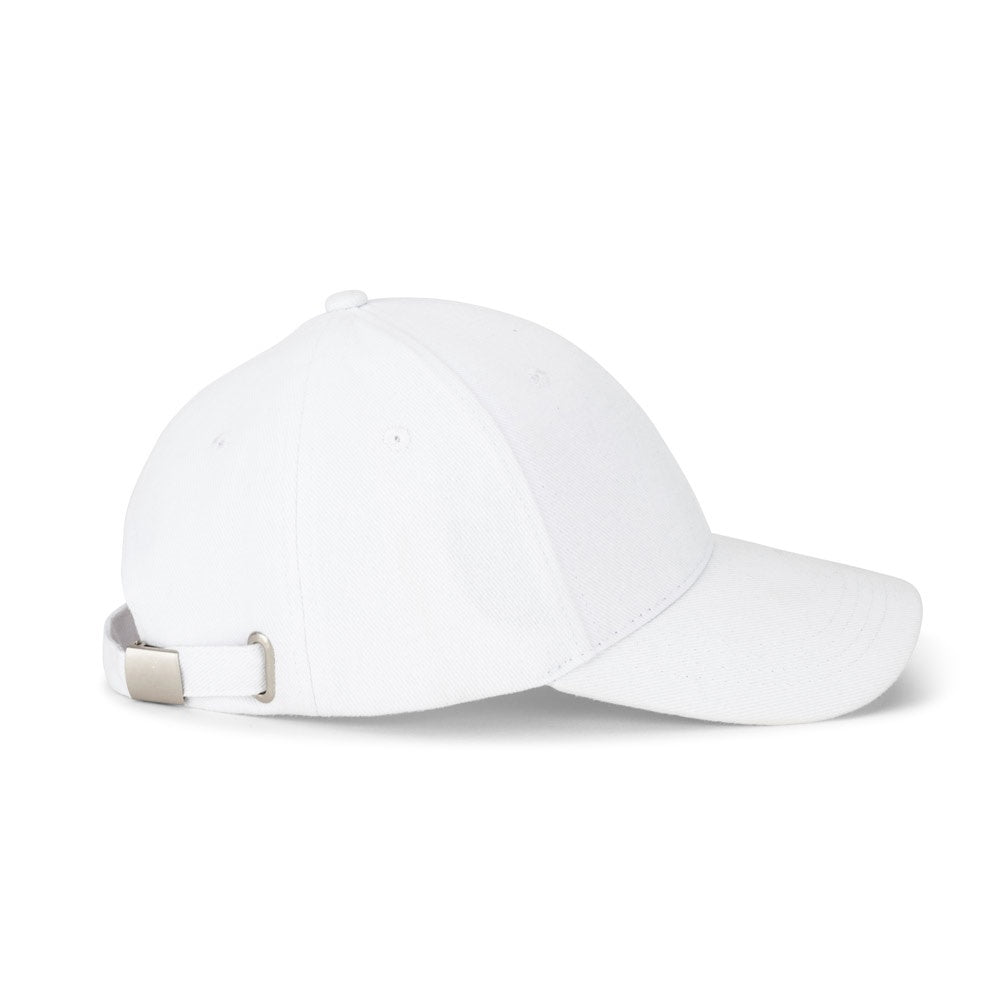 NATHAN promotional cap in white (detail view) with custom logo branding