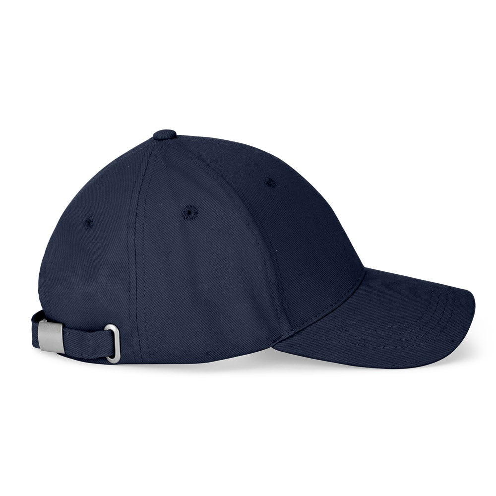 NATHAN promotional cap in navy blue (detail view) with custom logo branding