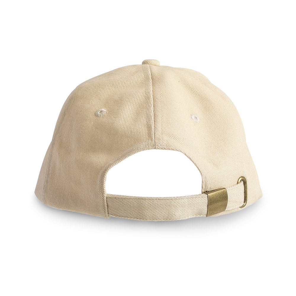 CHRISTOPHE promotional cap in beige (detail view) with custom logo branding