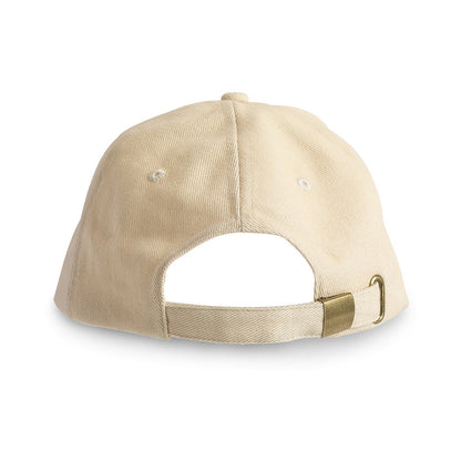 CHRISTOPHE promotional cap in beige (detail view) with custom logo branding