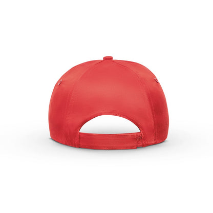 MIUCCIA promotional cap in red (detail view) with custom logo branding