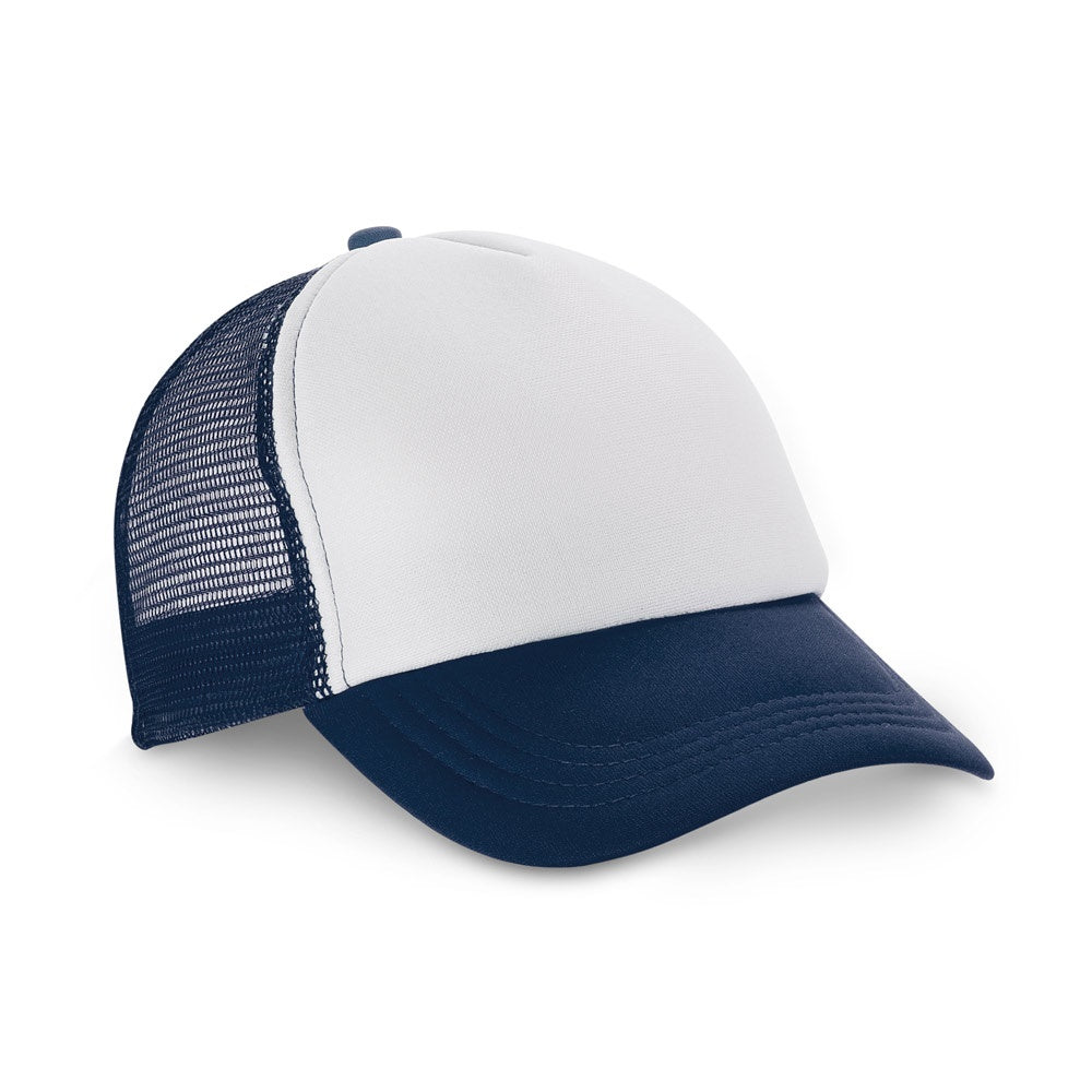NICOLA promotional cap in navy blue with custom logo branding