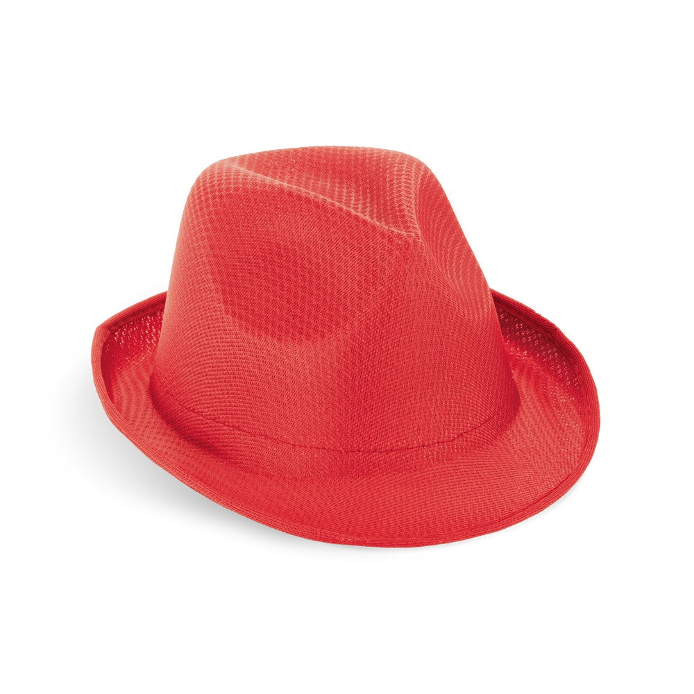 MANOLO promotional hat in red with custom logo branding