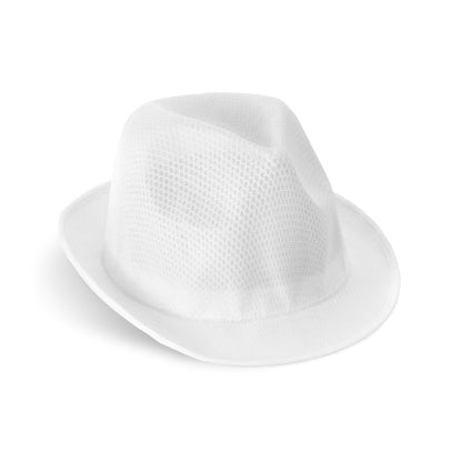 MANOLO promotional hat in white with custom logo branding